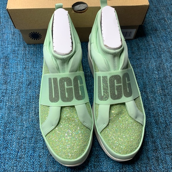 UGG Neutra Chunky Glitter Platform Sneaker in Mint Green Slip On - Picture 3 of 10